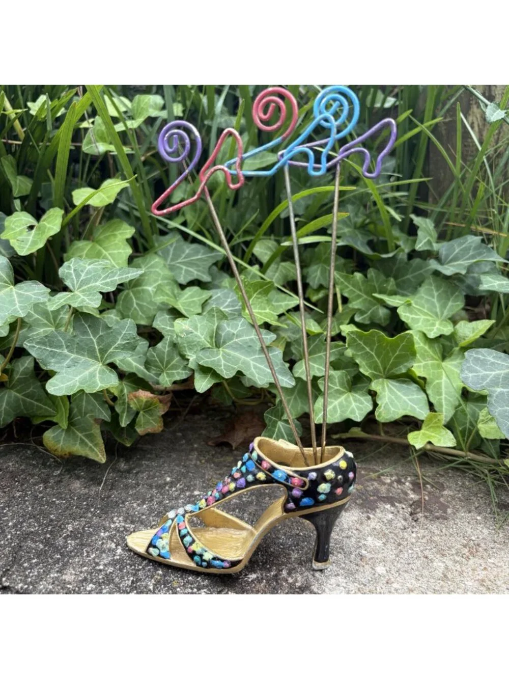 Colorful High Heel Shoe Figurine Rhinestones Spiral Wire Photo Holders 5